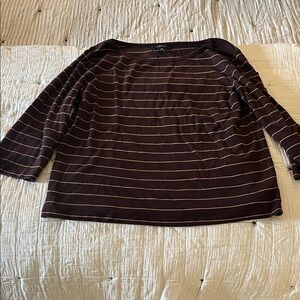 Chaps Brown and White Striped 3/4 Sleeve Top